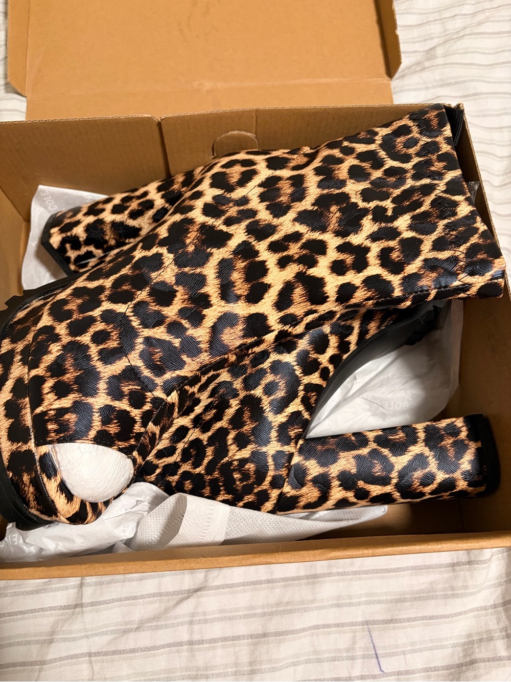 Leopard Print Heeled Ankle Boots - Brown/Black